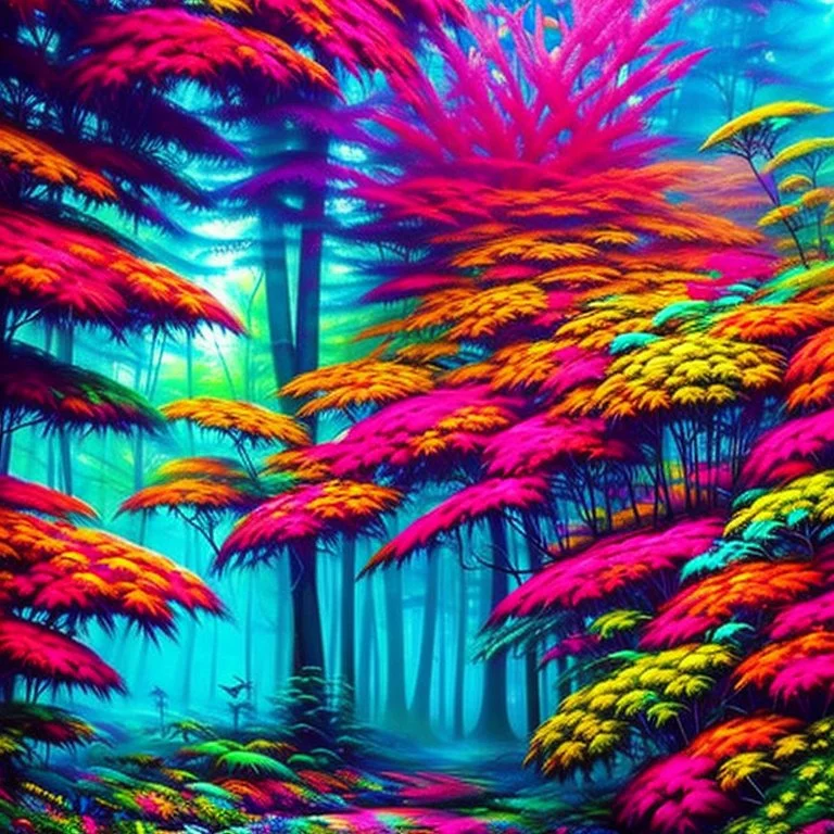 Hermoso bosque colorido maximalista arte grafiti calidad ultra, hiperdetallado,12k