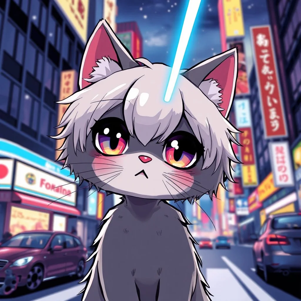 Cat hair emo , Lazer eyes , Tokyo city night view wallpaper , cartoon