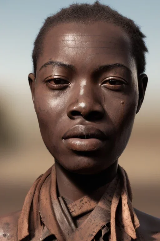 african portrait, rusted clocks, rust, scaffolding, perfect face, high detail