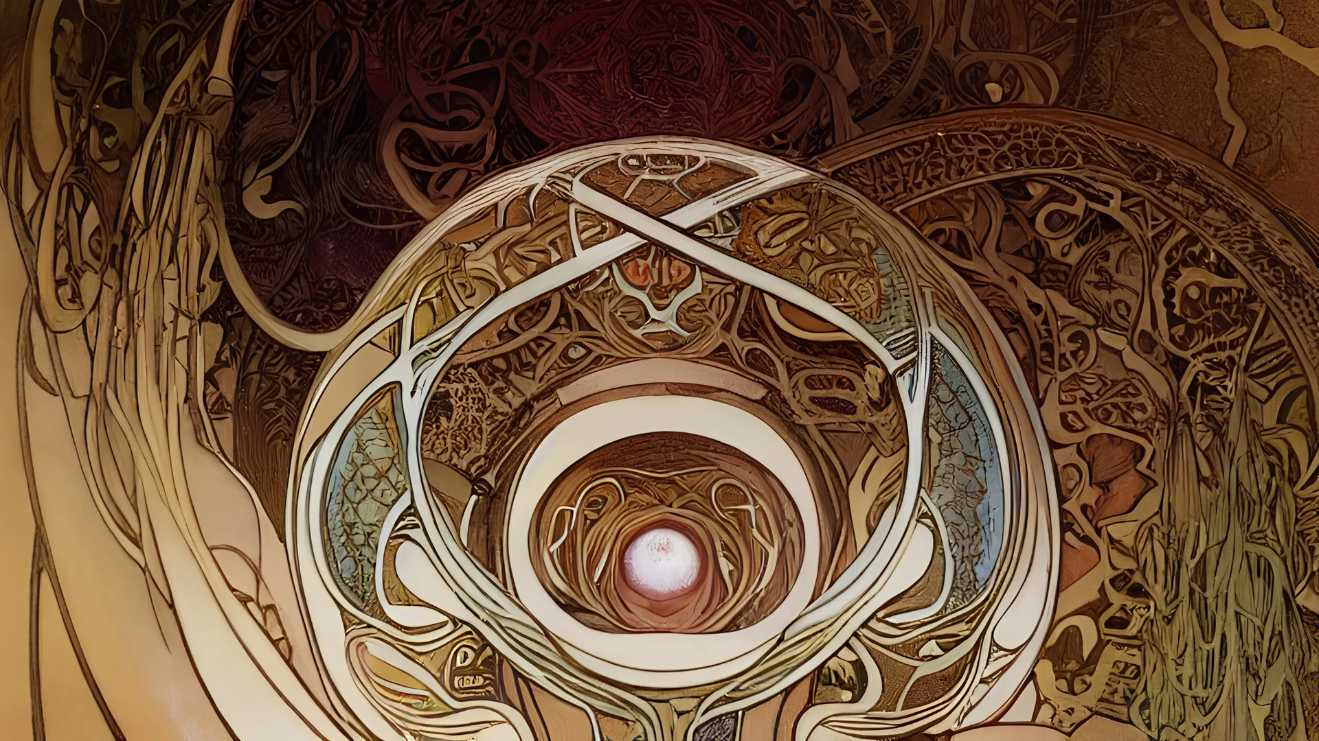 art by Alfons Mucha and Roger Dean, Ouroboros, infinity symbol, mystical, mechanistic, metaphysical, serpentine, cosmic, nebula, HD 4K, sharp detail, photo-realistic, octane rendering, award winning photography, cinematic lighting