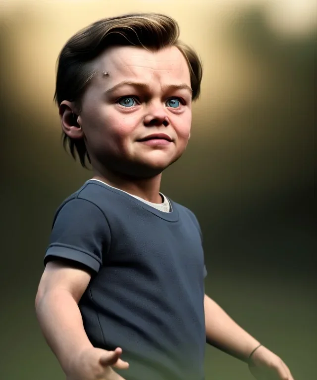 Leonardo di caprio toddler, full body, shoe, car, dramatic lighting, hyper realistic