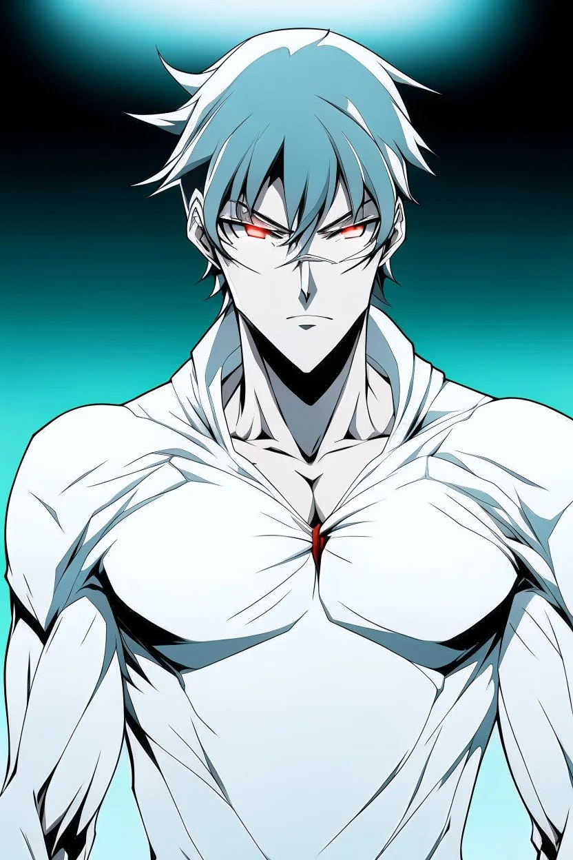 Anime the same photo but wearing a white superhero suit