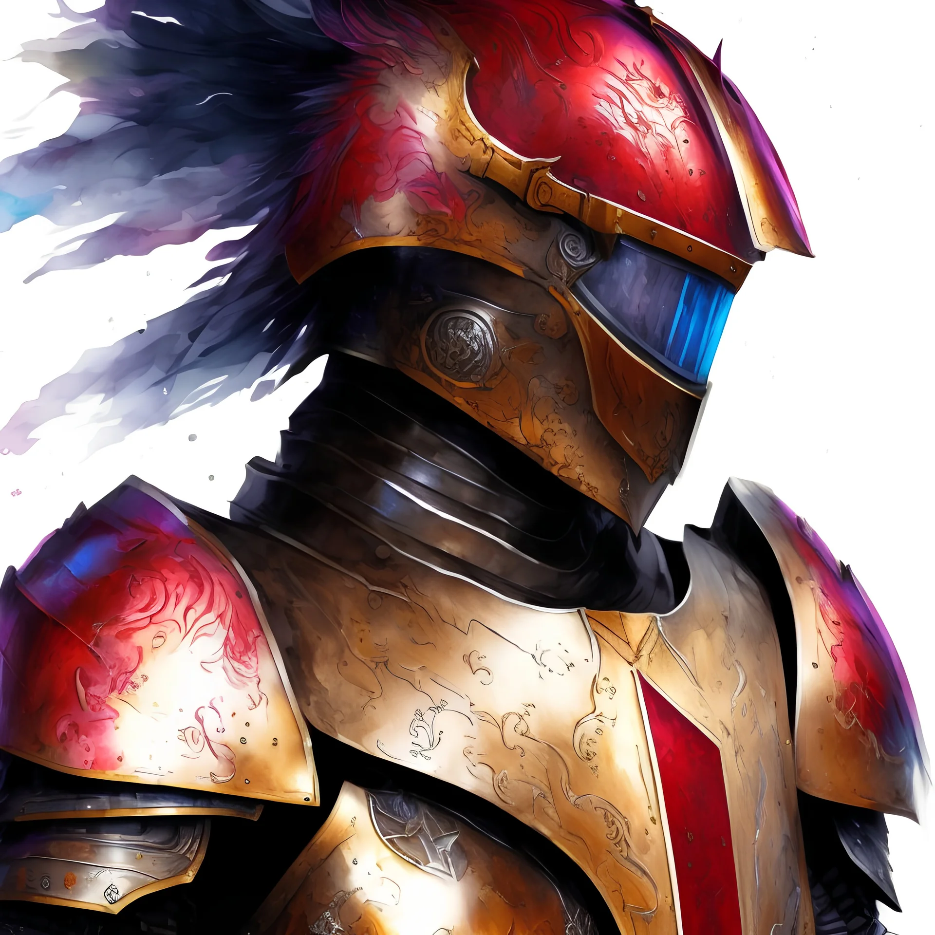 paladin, close helmet, armour, crimson, digital art, fantasy, watercolour, large strokes