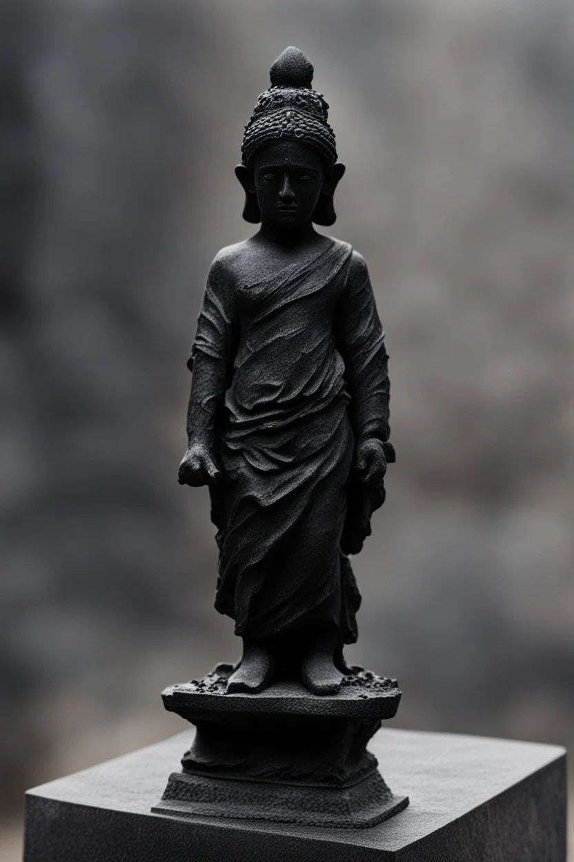 an ominous small statue made of black stone