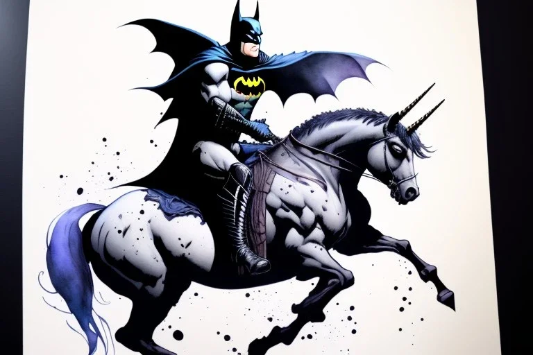 Batman is riding a unicorn Watercolour