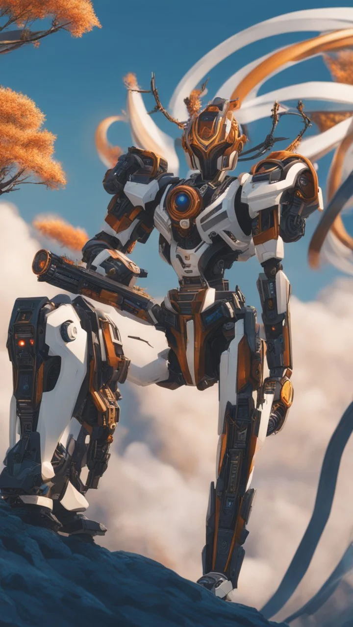A close picture to Ramattra in front a full moon tree, future suit ,black mask, robe, blue fire eyes, white body , future mechanical, Mechanical body, mechanical arm,transformers details, mechanical details, details mechanical arm, blue glowing machine details