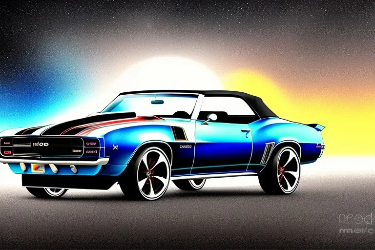 pen and color marker, true-to-life 1969 chevrolet camaro convertible pro street, twin-tone coloring, centered, intricate, extreme detailed, photorealism, center view, stylized random background, pivot on camaro, painting by cheryl kelley