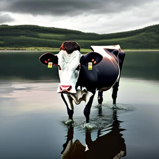 cow walking on the water