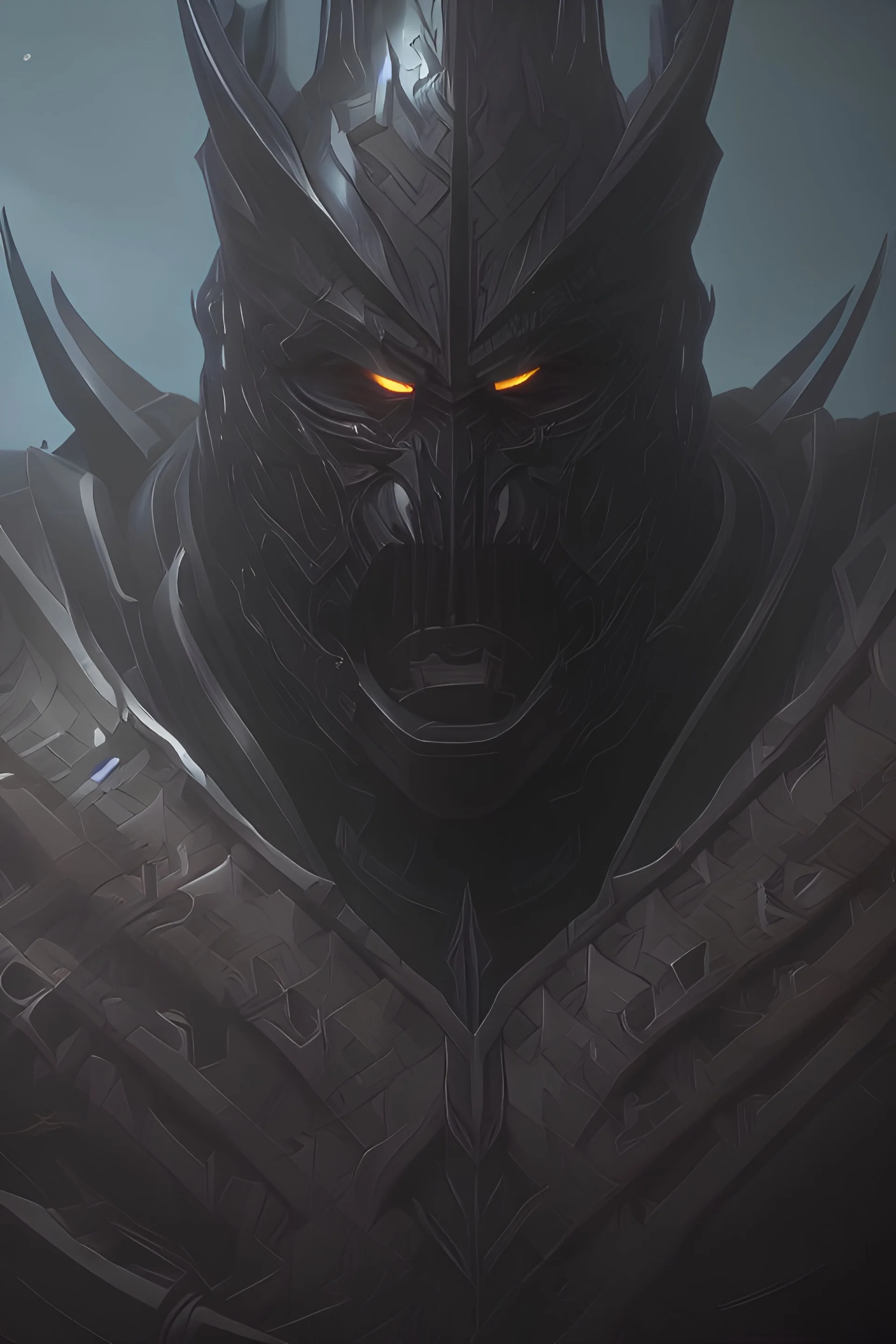 Black dragon scales on heavy armor and sword. 7ft tall, muscular, immense strength, fearsome appearance, hidden face, pure evil, mysterious, black smoke and shadow, aura of sinister, malevolence, and darkness, Standing prideful, confident, dominant.