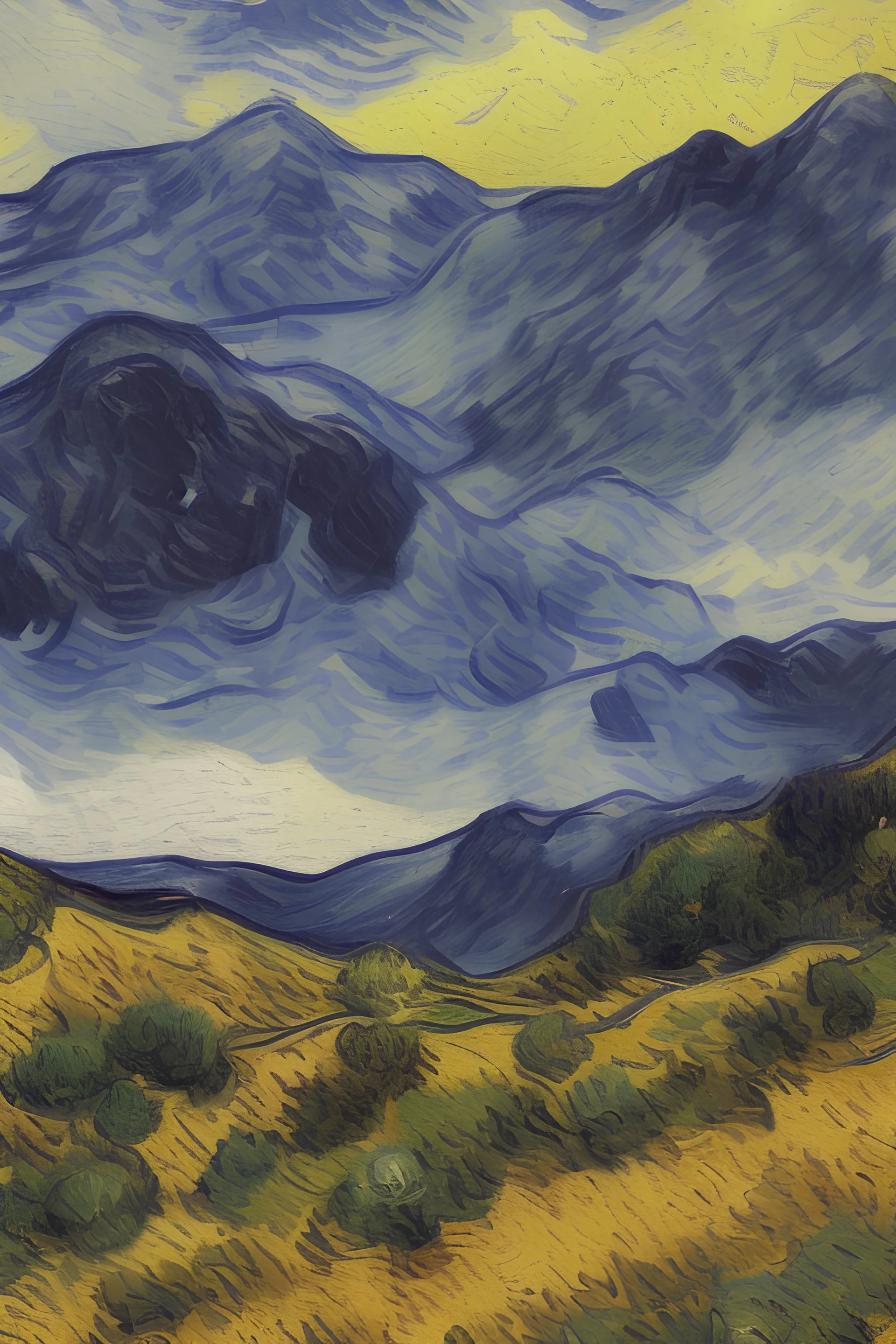 landscape painting of hills by Van gogh