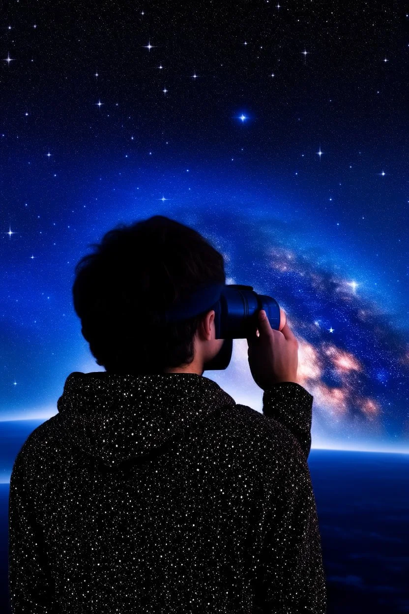 شخص يرى من بعيد الكواكب و المجرات