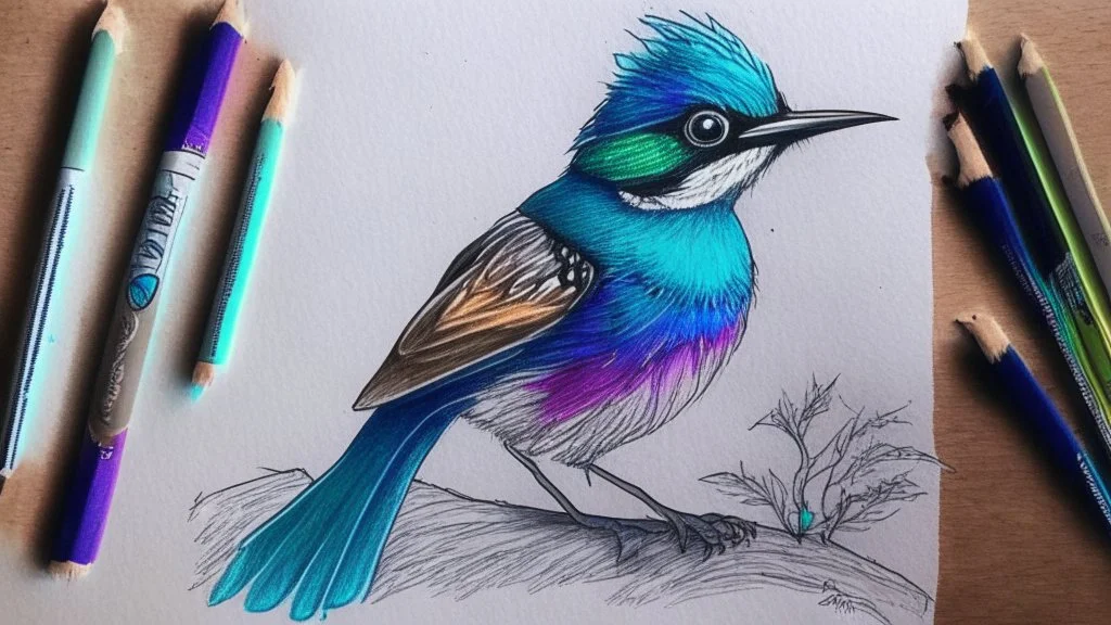 a bird drawing made with alcohol markers