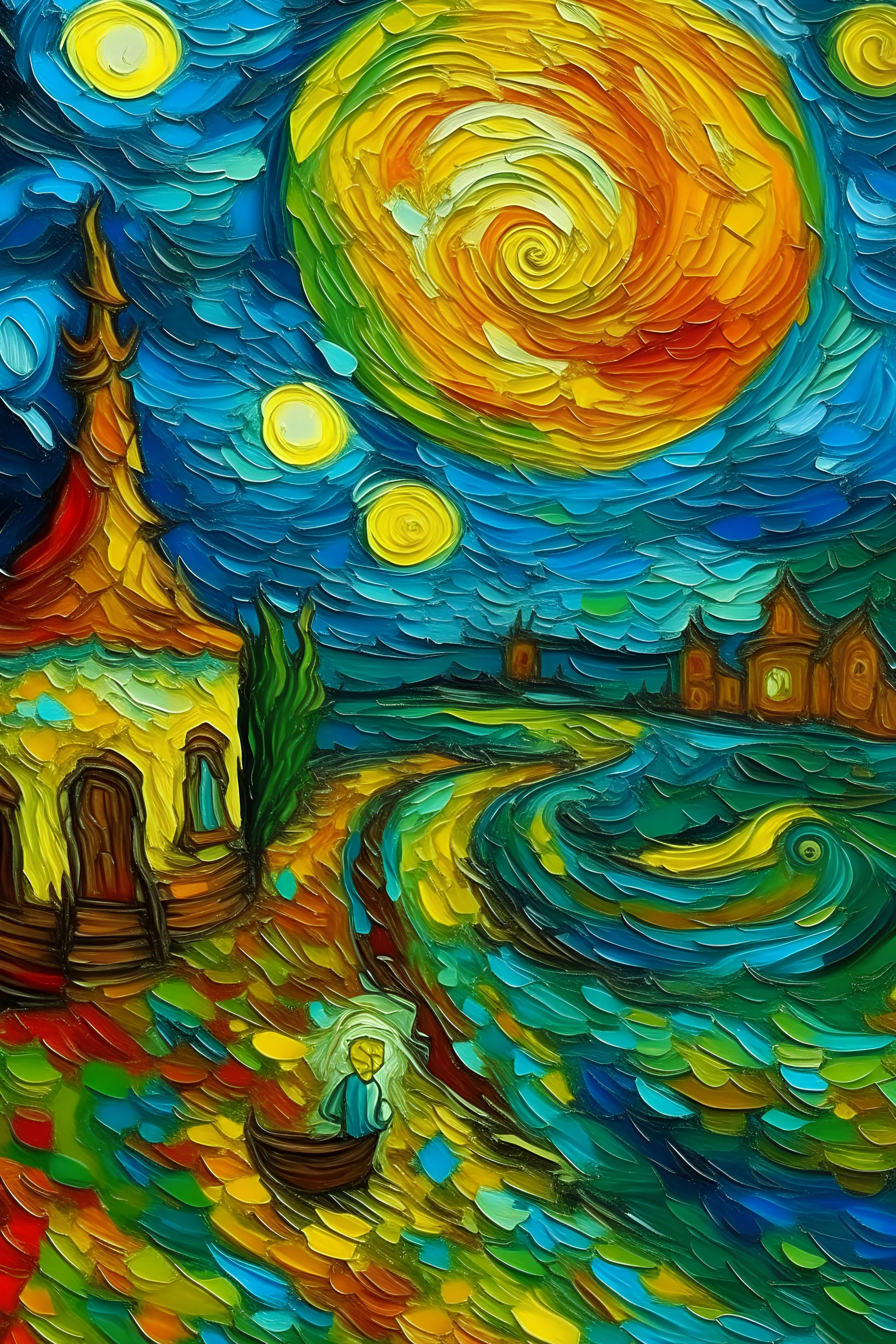 realizar una pintura sobre el desmonte y el calentamiento global al estilo de van gogh