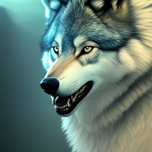 wolf, blue, cinematic lighting, sharp focus, hyperrealism, 8K, masterpiece, expert