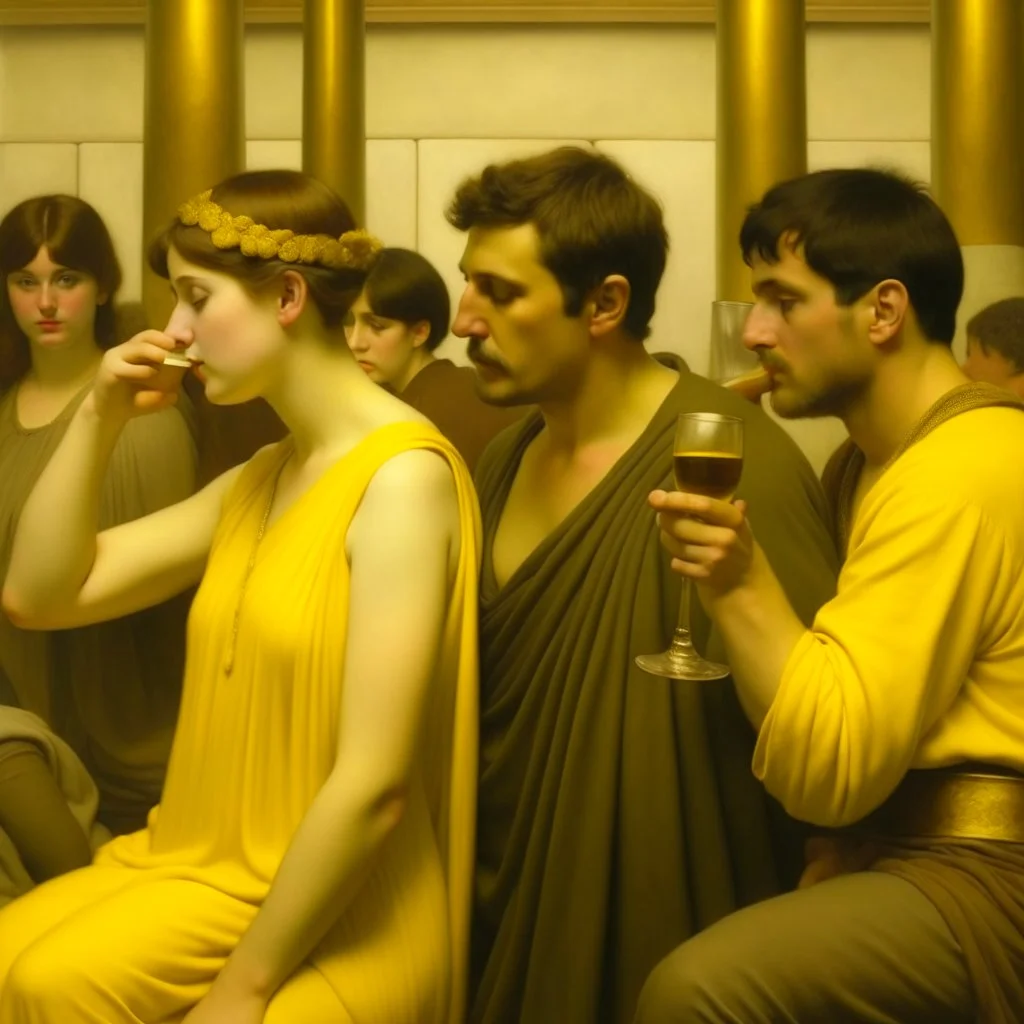 People drinking in the style of Lawrence Alma-Tadema