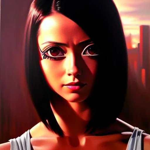 portrait of beautiful Alita painting by Brom , oil on canvas, cinematic composition, extreme detail,fit full head inside picture,8k