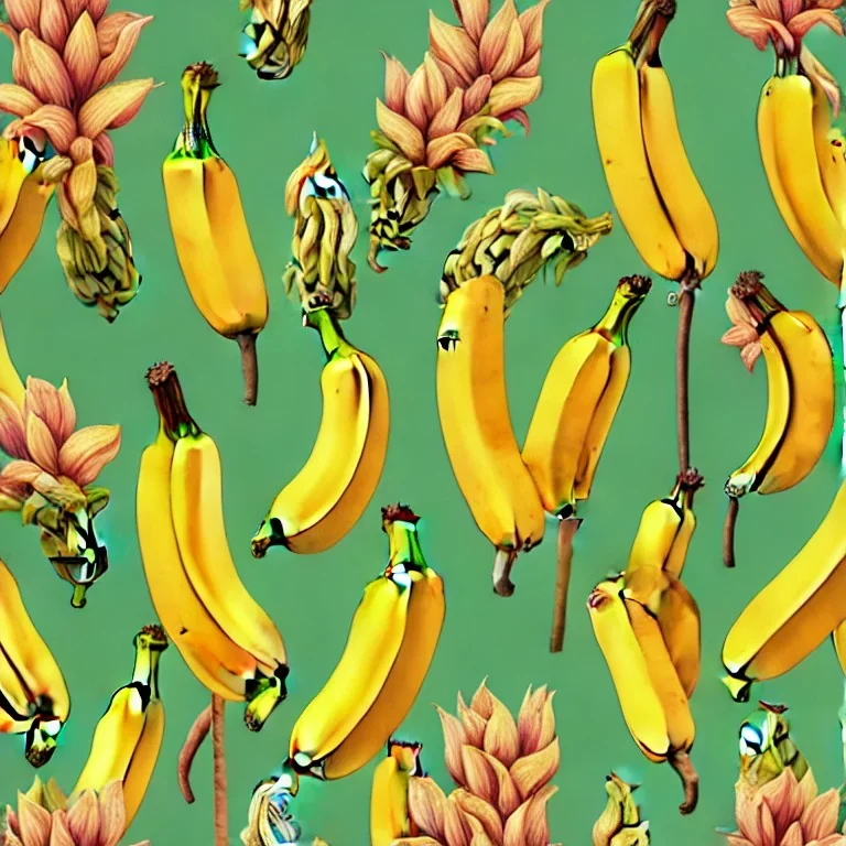 Banana Flowers, seamless pattern, pop surrealism, high resolution, oil on canvas