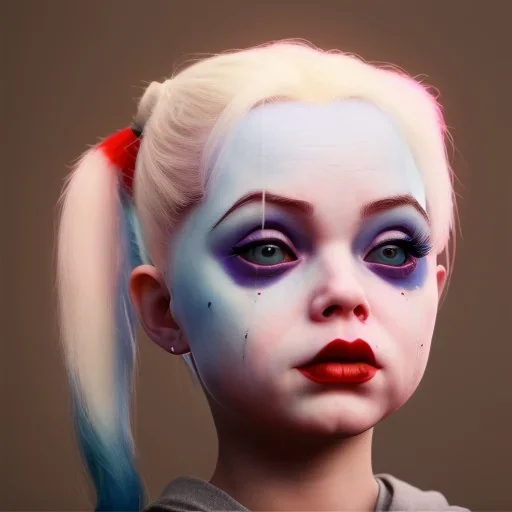 Cute baby character harley quinn, photo realistic, unreal engine, cinematic lighting 8k --v 4