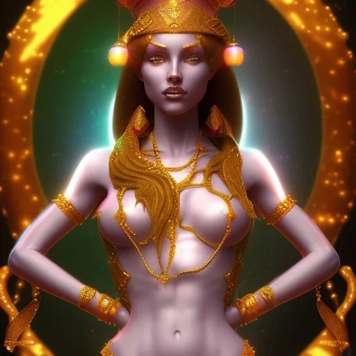 female genie with skin made of stone and covered in jewels, in the style of midjourney