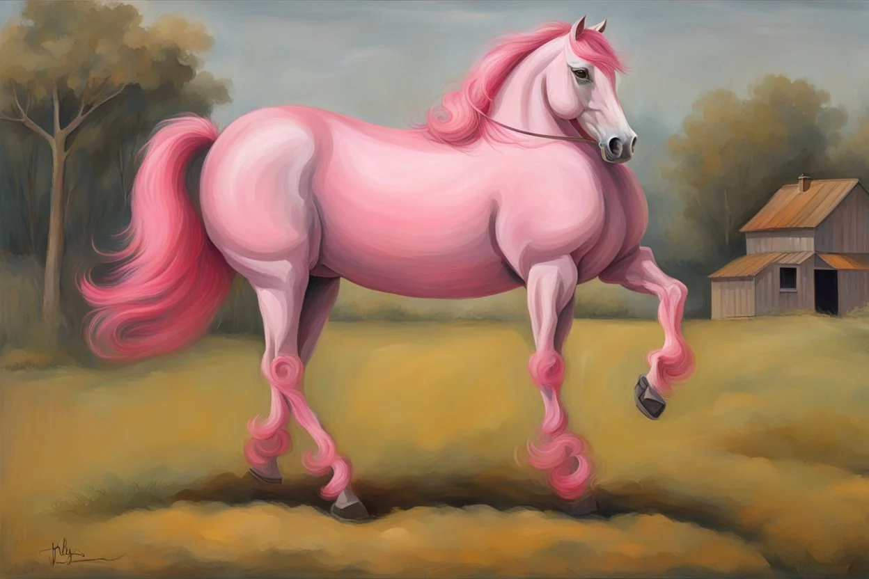 a pink horse like a 19th painting