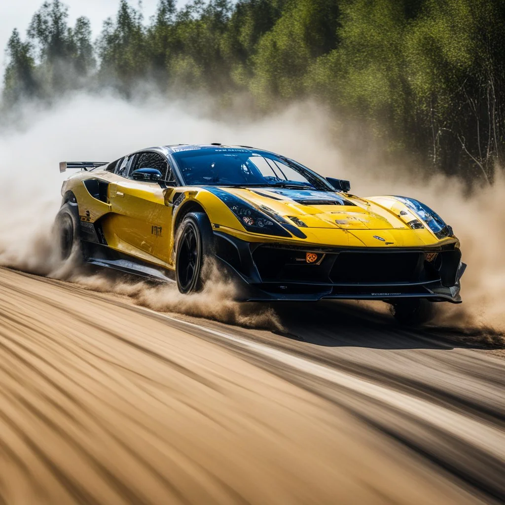 dramatic epic photography ralli art championship supercar race, facing front supercar ,full sticker name DV race decorations,on the way high speed drifting and jumping,on dune and watery spray and dirt roads forest