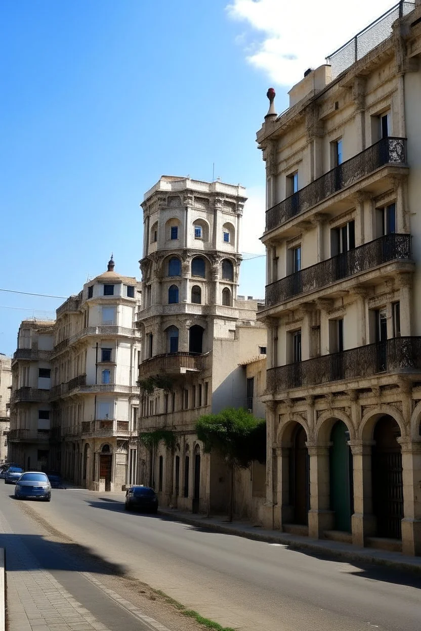 Libyan italian buildings in the Tripoli roads