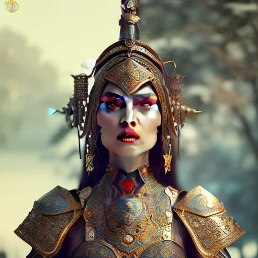 portrait of a warrior with ottoman beautiful girl themed armour, extremely detailed, UHD, 8k,The close-up camera effect,sharp focus, perfect position,hyperphotorealistic, unreal engine 5, octane render