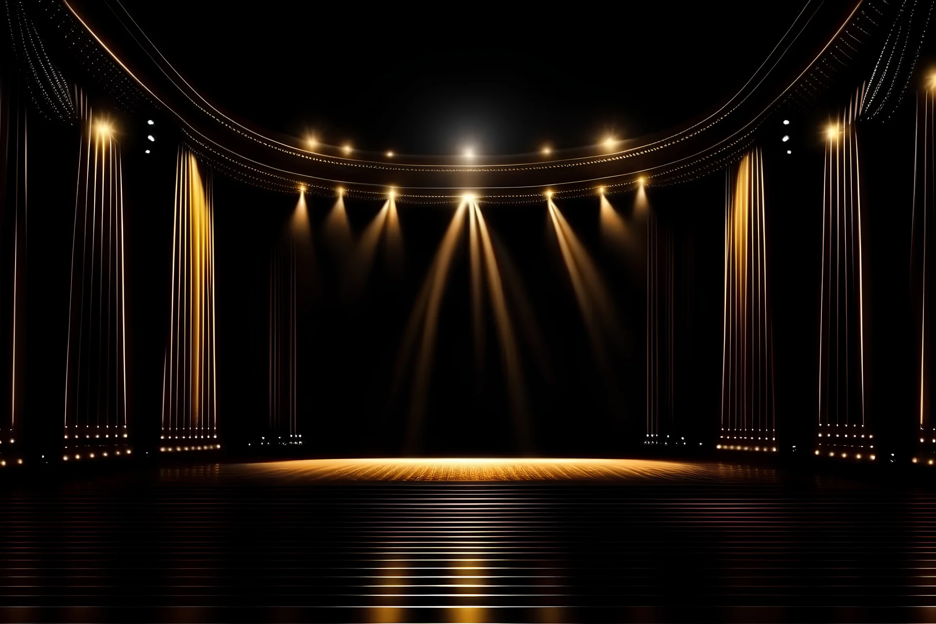 dark theatrical stage with spotlights gold