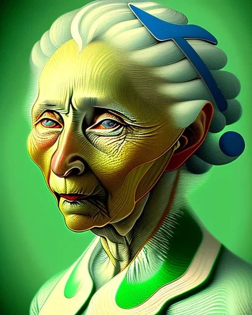 Portrait of an old woman with green eyes and white hair in the style of van gogh