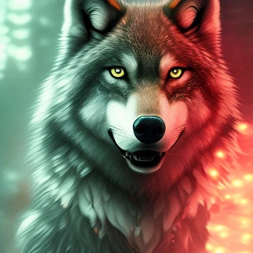 Green Wolf, red eyes, 8K, cinematic lighting, sharp focus, masterpiece, expert