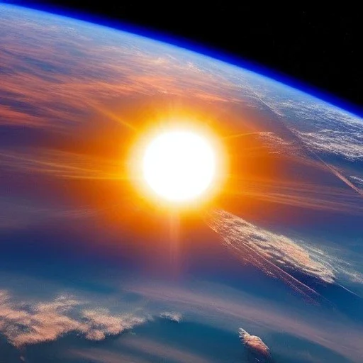 the sun rising over earth from space centered in the middle of the image