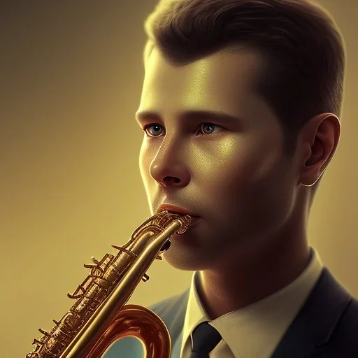 portrait of peter dubson playing saxophone, blade runner, low key lighting, volumetric light, digital art, highly detailed, fine detail, intricate, ornate, complex, octane render, unreal engine, photorealistic