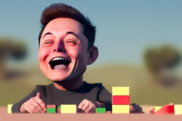 Elon musk as a Happy toddler playing with blocks