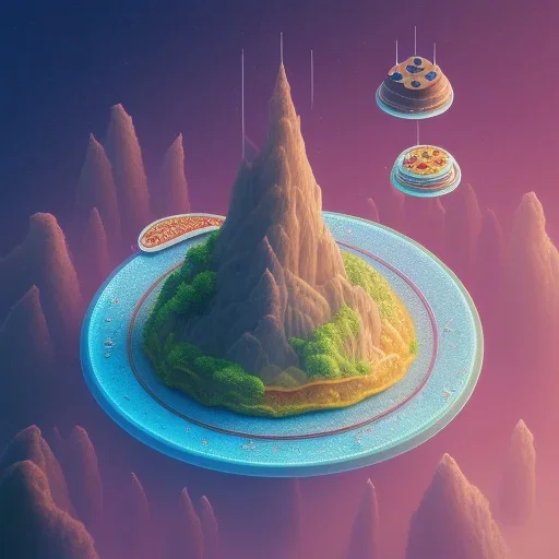 100mm photo of isometric floating island in the sky, surreal pizza with pizza, intricate, high detail, behance, microworlds smooth, macro sharp focus, centered