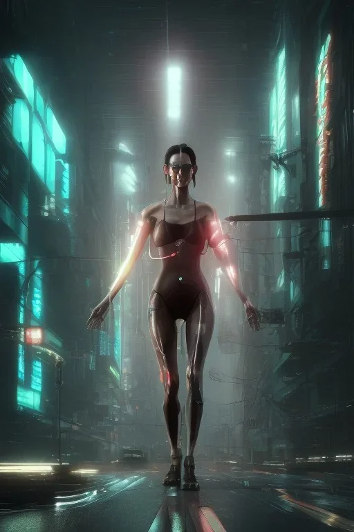 Carrie-Anne Moss matrix, cyberpunk city, cyberpunk theme