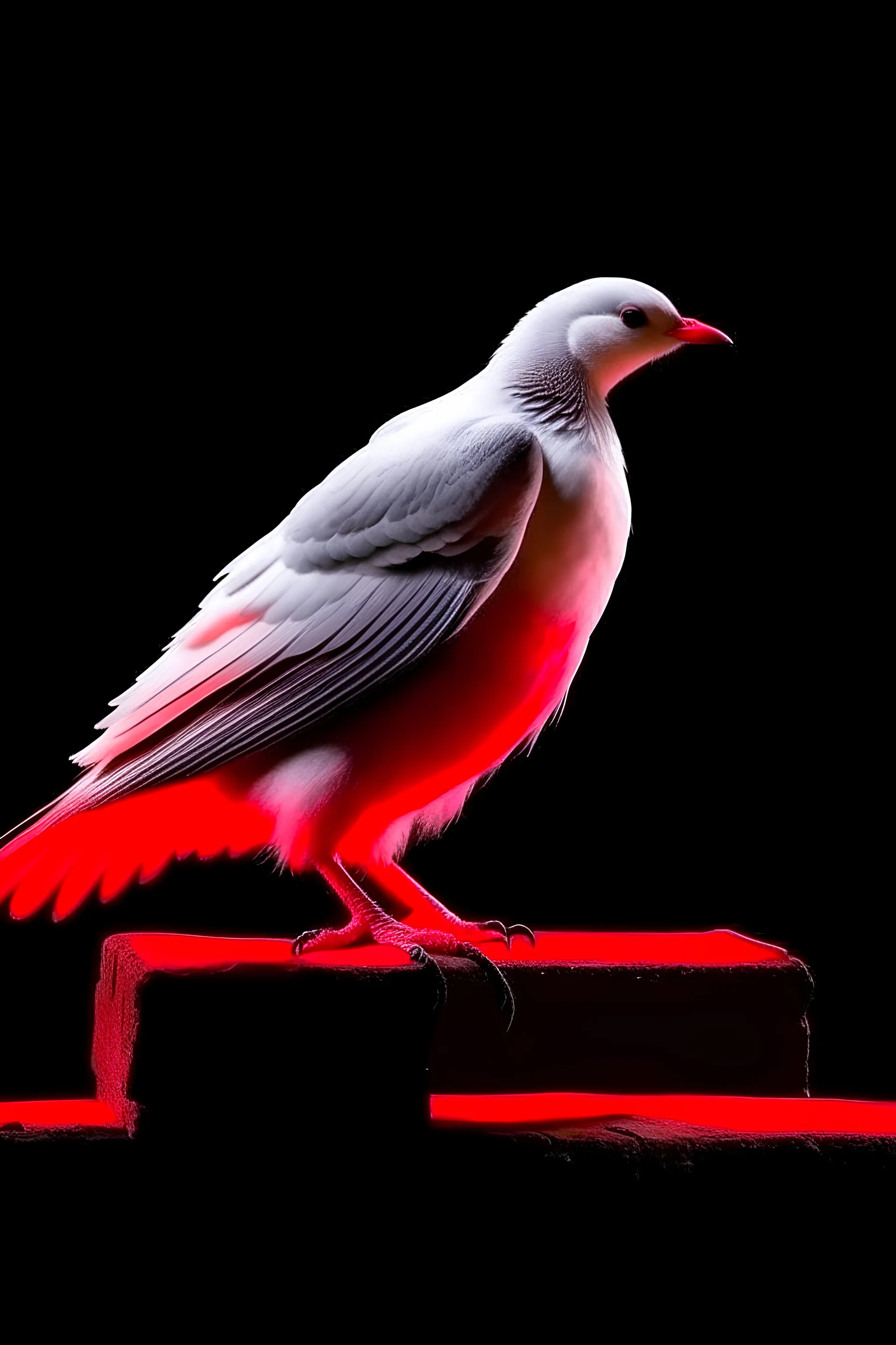 a tired white dove bleeding from the wings at full moon