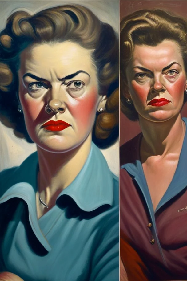 Strong women painted portrait from the 50s feminism