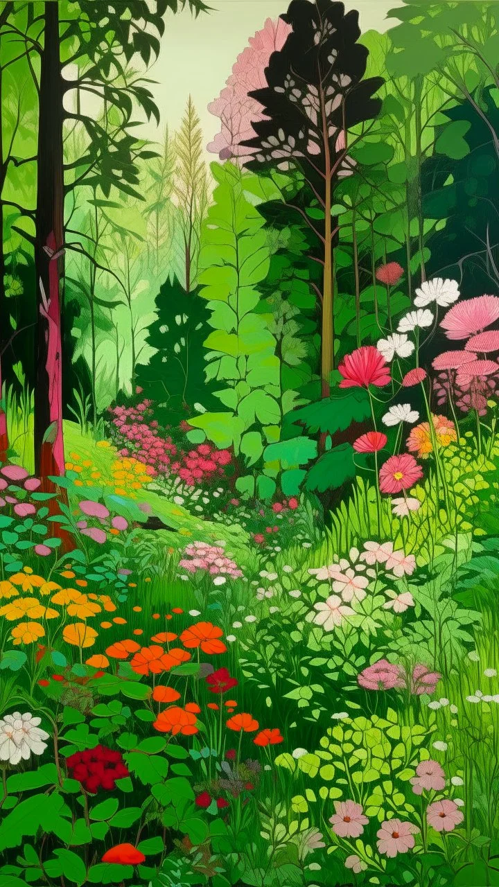A green forest with flowers painted by Frank Lloyd Wright