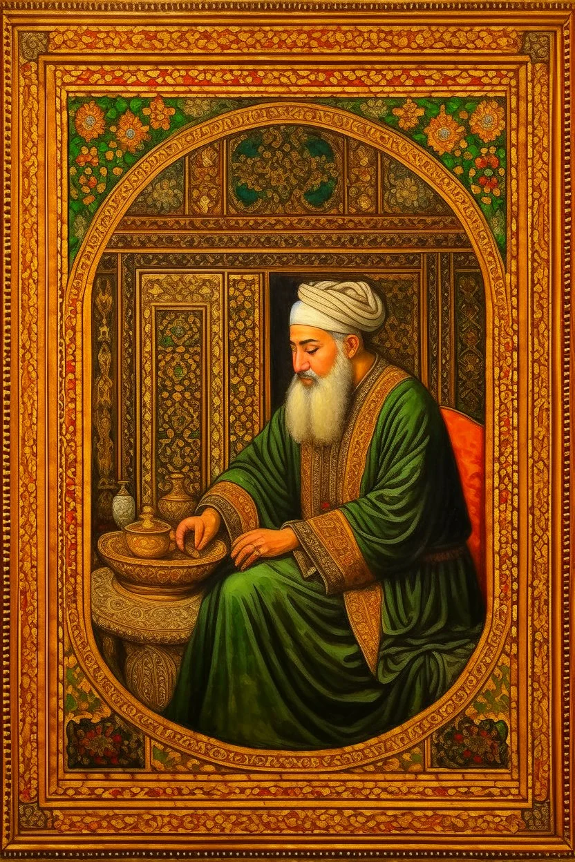 An oil painting inspired by the Islamic Renaissance