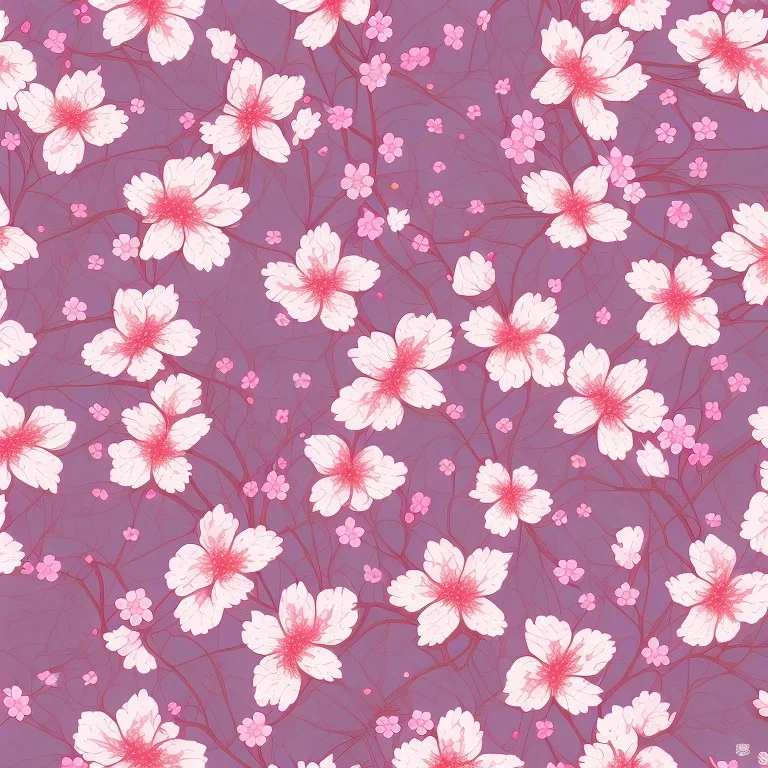 Japanese Cherry Blossom, seamless pattern, bright color palette