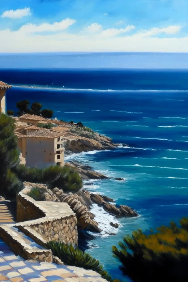 Mirador, salou, spain, painting, ocean view