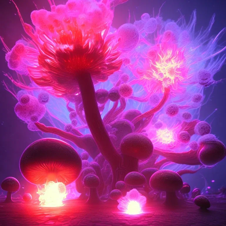 Spherical Frost metal magic armoured pink lightning Mycelium giant blob red MUSHROOM flower BURNING IN BLUE FLAMES hellfire abyss stars SPACE lANDSCAPE