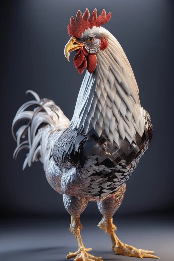 chicken completely made of square cubes, full body portrait, meticulously intricate perfectly symmetrical extremely detailed, full body and melting details, dramatic pose, portrait, pixiv daily ranking, pixiv, extreme depth of field, artstation, sculpture style, spectacular details, volumetric lighting, masterpiece, cinematic, Hollywood production, 8k resolution high definition, max octane render, vivid colors, max resolu