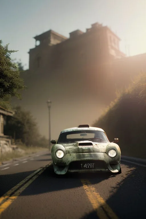 photo of a ultra realistic car, dramatic light, pale sunrise, cinematic lighting, battered, low angle, trending on artstation, 4k, hyper realistic, focused, extreme details, unreal engine 5, cinematic, masterpiece, art by studio ghibli, intricate artwork by john william turner