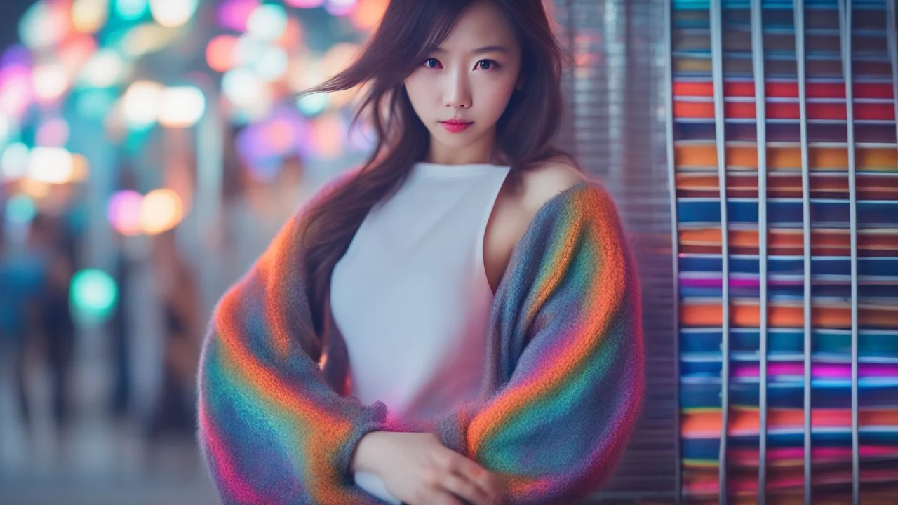 ((best quality)), ((masterpiece)), ((detailed)), (Intricate), ((Unparalleled)), ((Captivating)), Woman, Asian, Southeast Asian, Oriental, Photograph, Picture, Capture, Neon light, Vibrant glow, Electrifying light, Fluorescent lighting, Bokeh effect, Subject separation