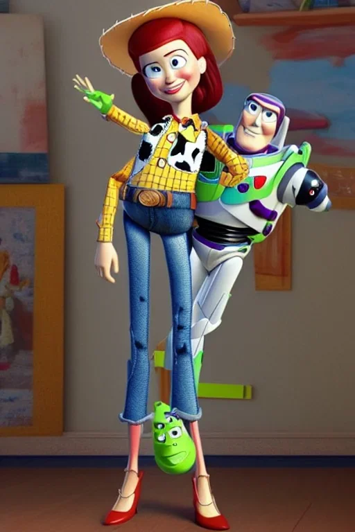 Portrait lady, full body shot, full-color long shot style of Toy Story