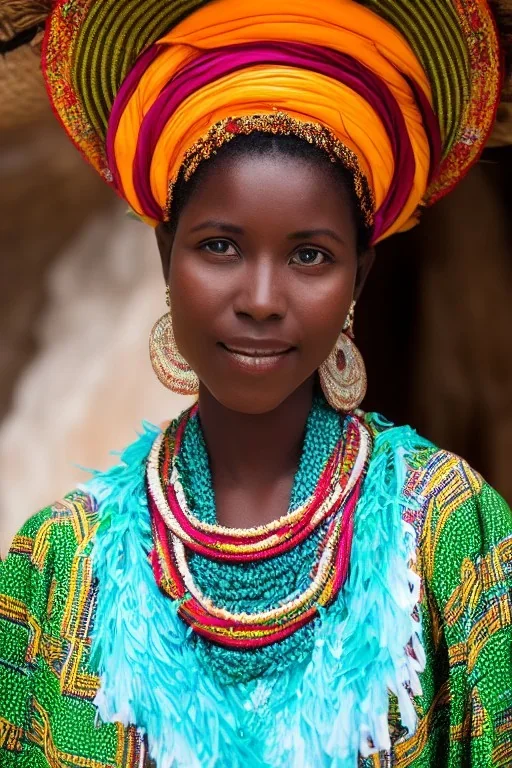 Portrait African lady, full body shot, full-color long shot in traditional Belize costume