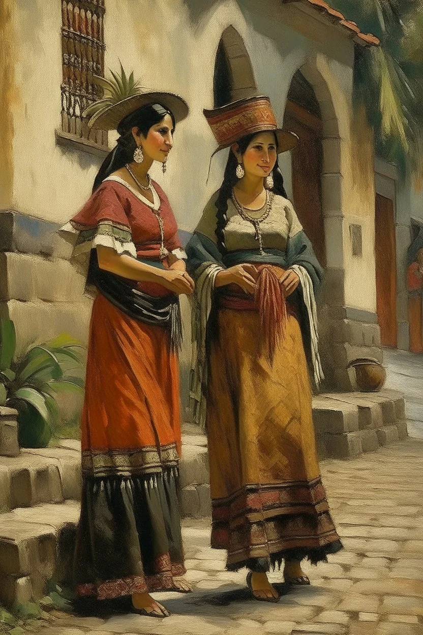 2 mexican woman painting neoclassism standing