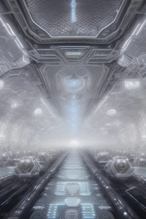 an idea is created of a bridge which has white clouds, in the style of futuristic digital art, grid formations, hall of mirrors, black and gray, photorealistic fantasies, multilayered dimensions, frontal perspective