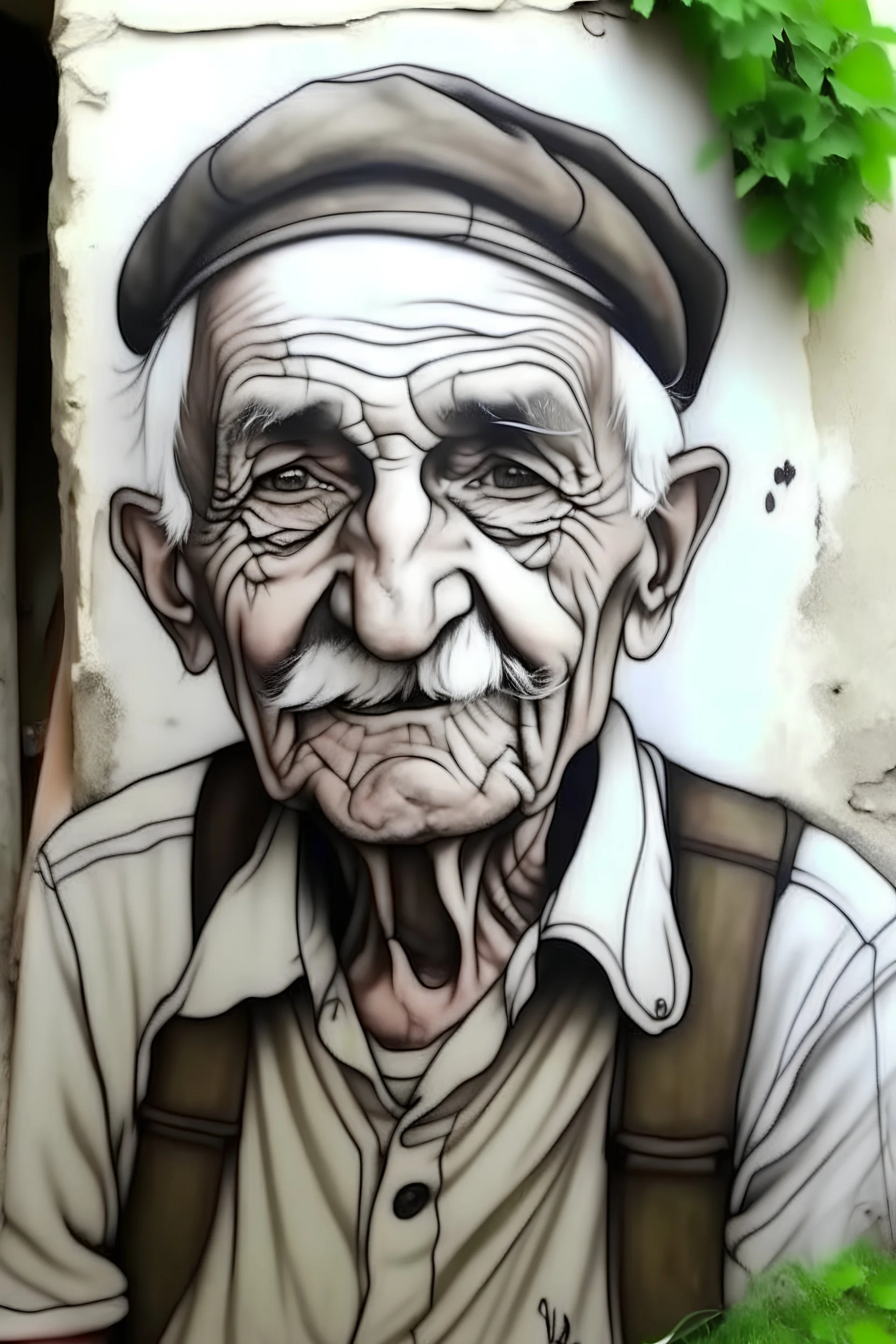 balkan grandpa face drawing banksy